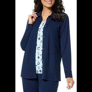 Comfort Code Women's Ribbed Knit Collared Cardigan Top Navy - Regular
